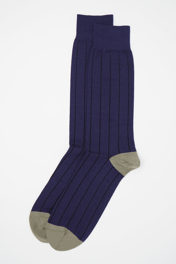 Peper Harow men's purple Pin Stripe luxury Socks with black stripes and grey heel and toe