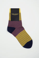 Peper Harow mustard Oxford Stripe women's luxury socks in packaging